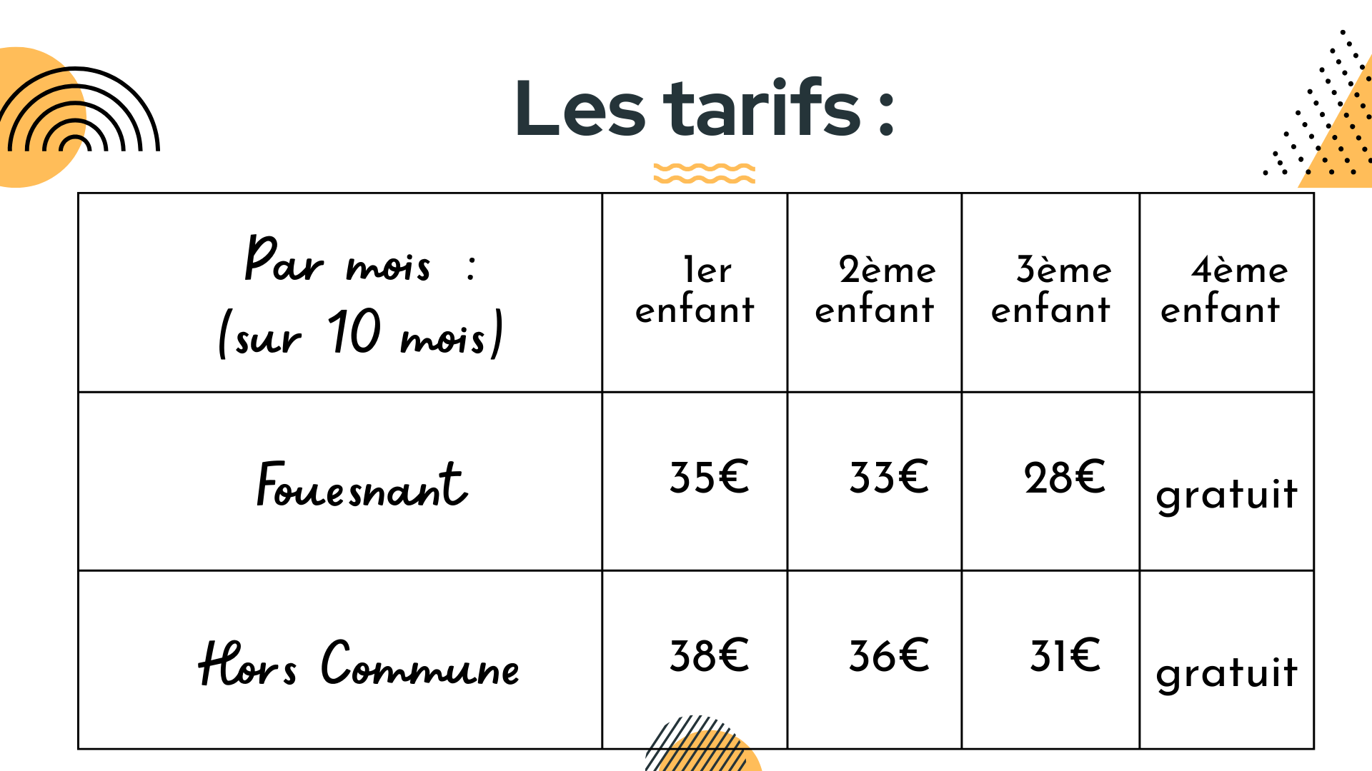 Tarifs